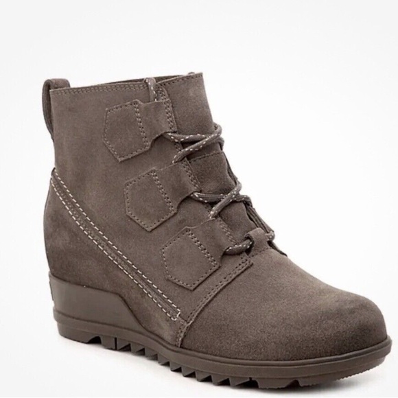 Sorel Women's 9 Evie Lace Major Boot Grey Suede Wedge Heel Weatherproof Gorpcore - Picture 1 of 16